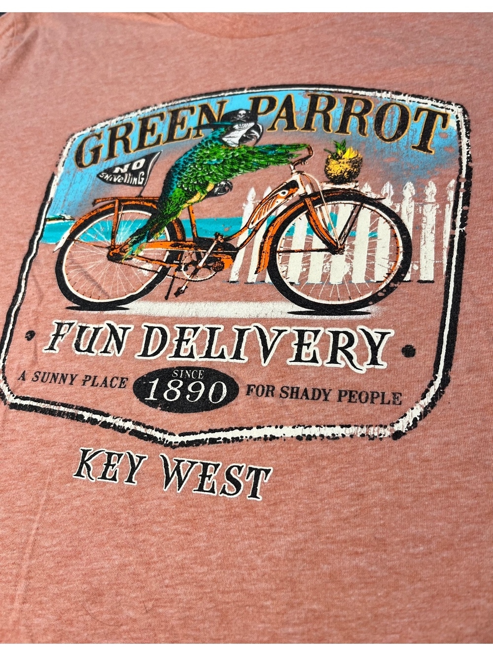 Green Parrot Fun Delivery Key West Graphic T-Shirt in Peach